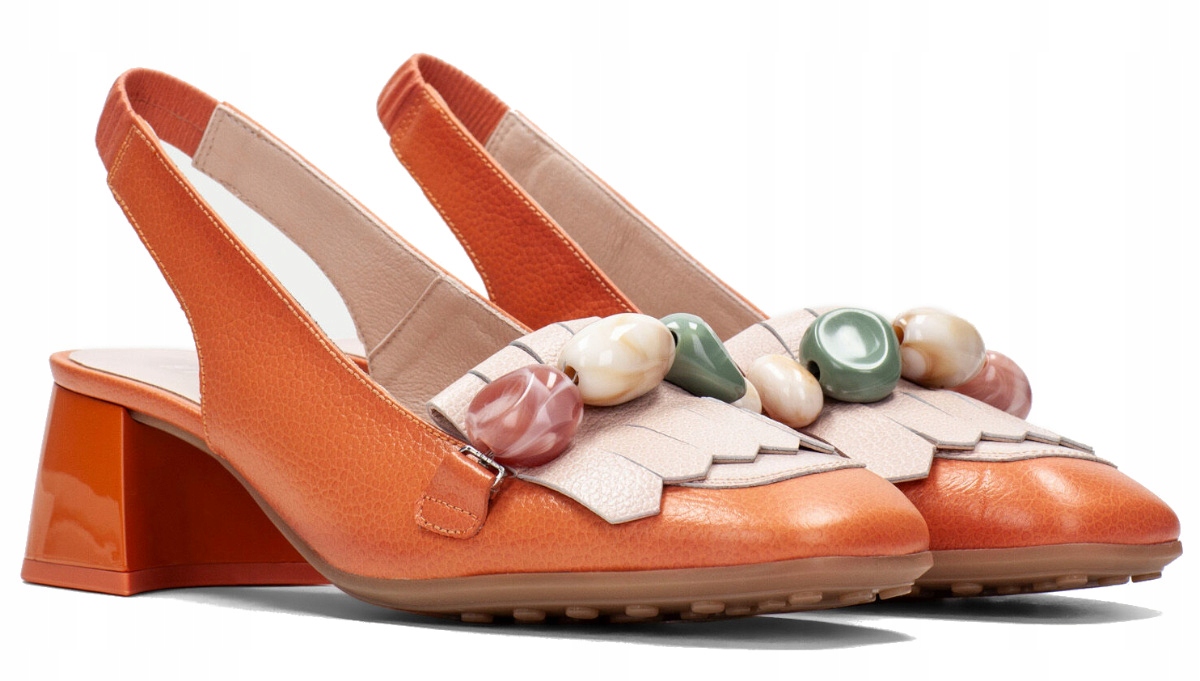 Hispanitas oranžové dámské kožené lodičky s odkrytou patou 39