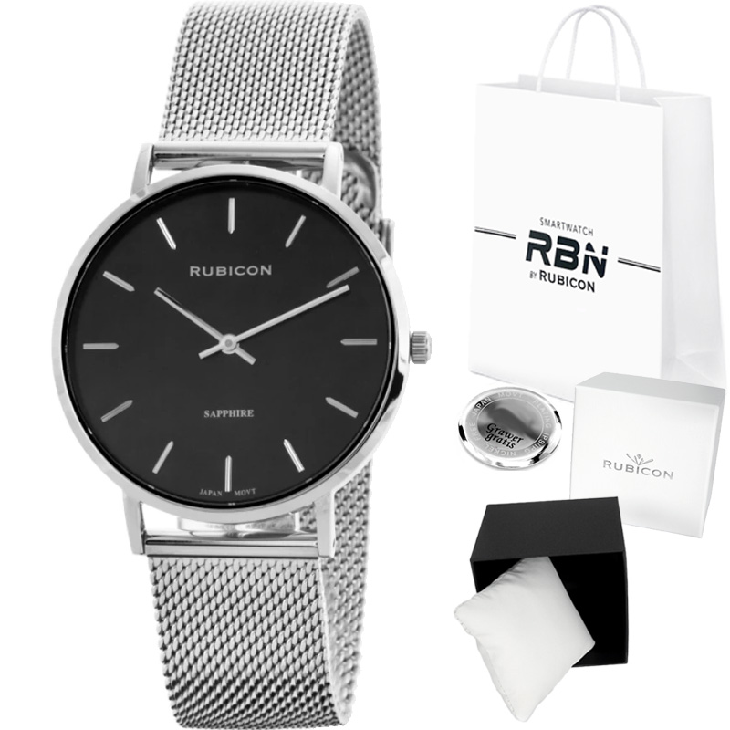 Dámské hodinky Rubicon elegantní Safírové Sklo síťovina Gravírování