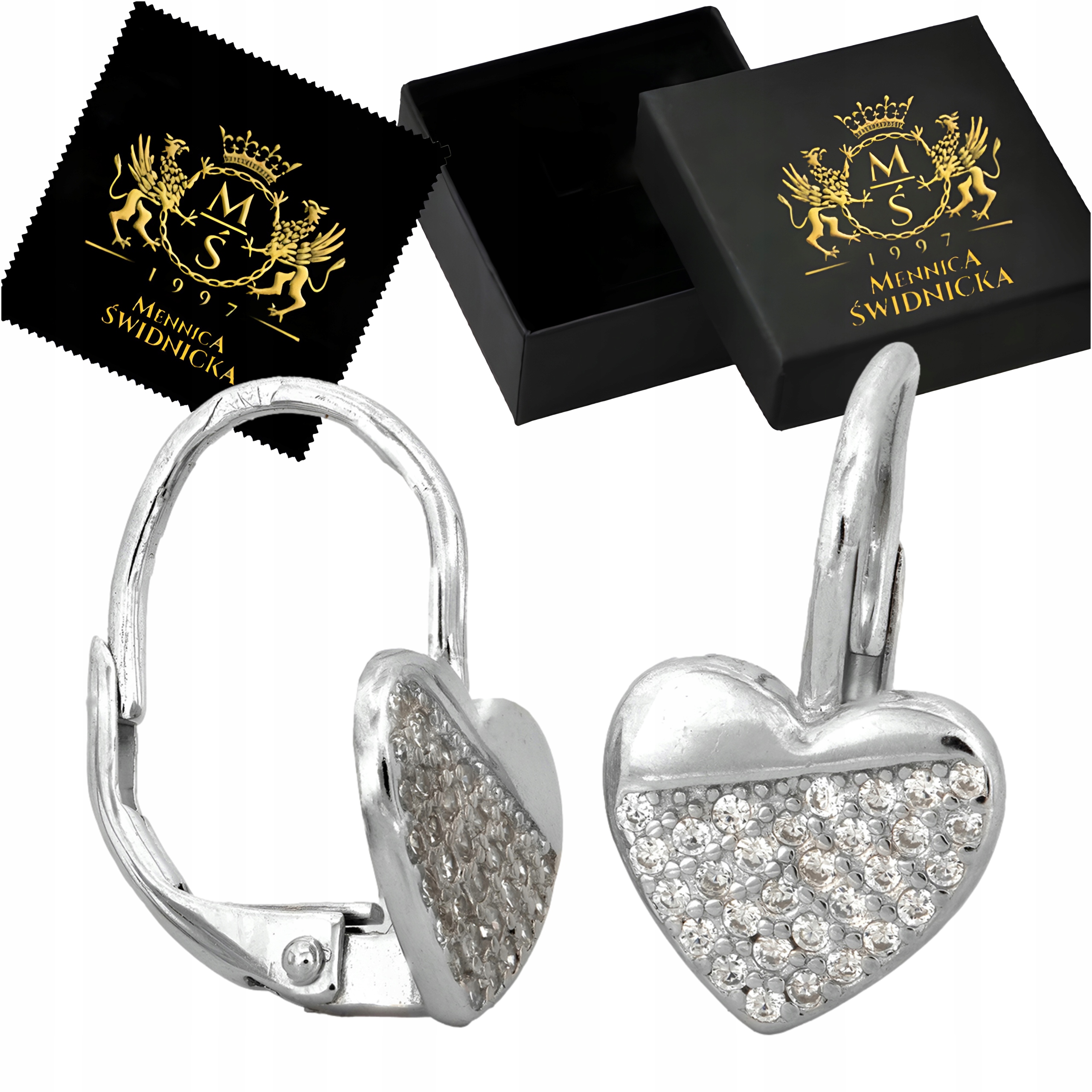 Náušnice Stříbrná Srdce s kubickým zirkonem a anglickou sponou, Stříbro 925