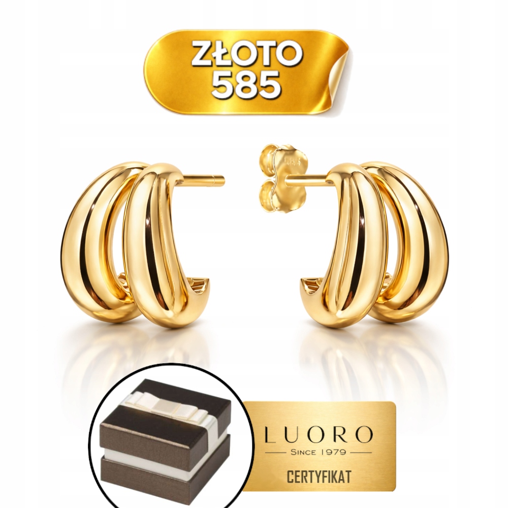 Náušnice Zlaté 585 14K, Dvojitě Zaoblené, Elegantní, Cca 15,6 MM