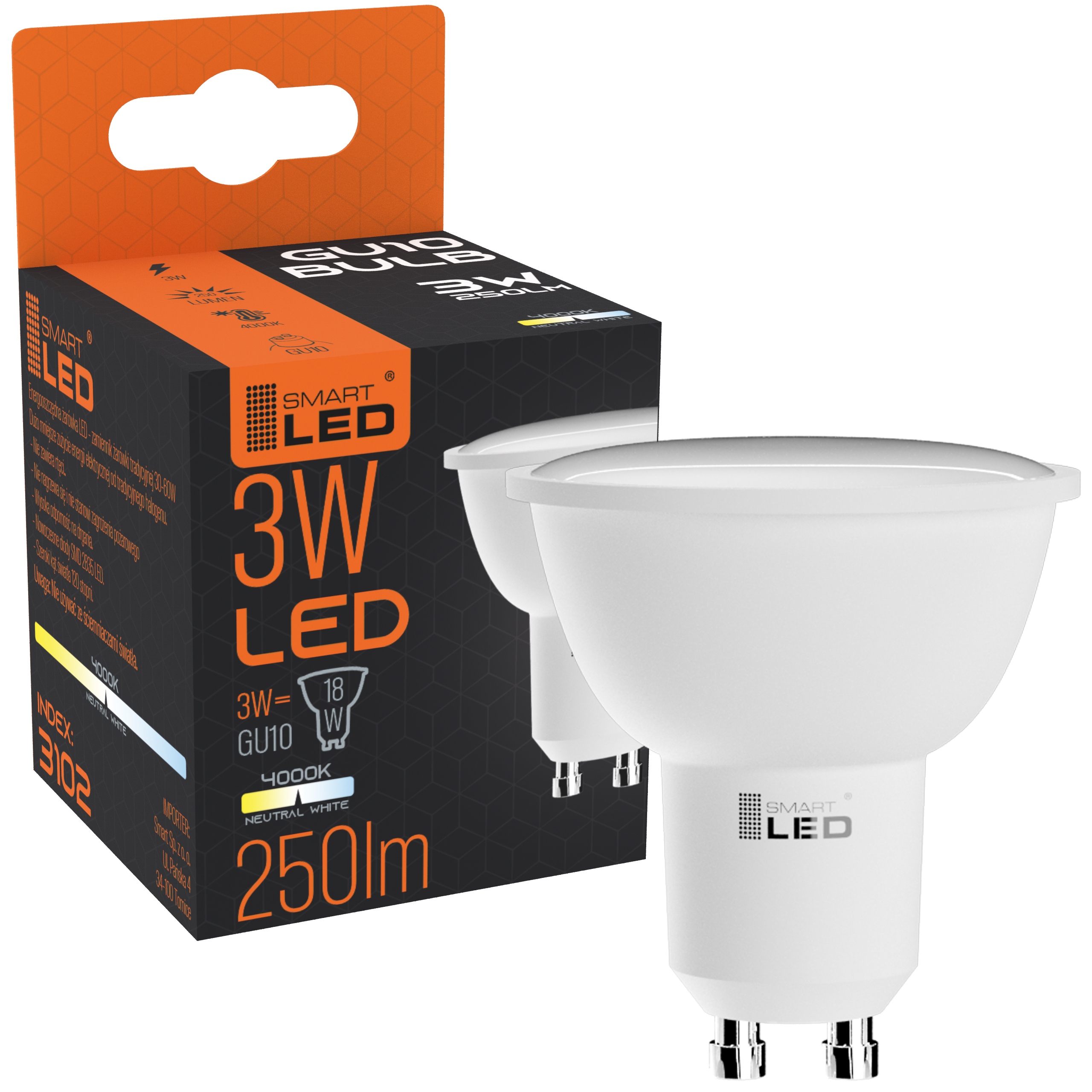 

Żarówka GU10 Led 2835 Smd 3W RA80 Neutralna Biała