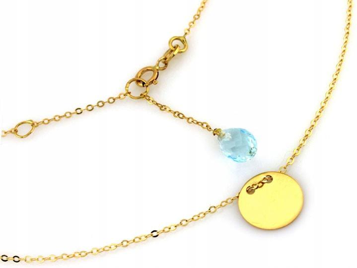 Zlatý náhrdelník 585 celebrity kruh pod gravírování s modrým kamenem r45