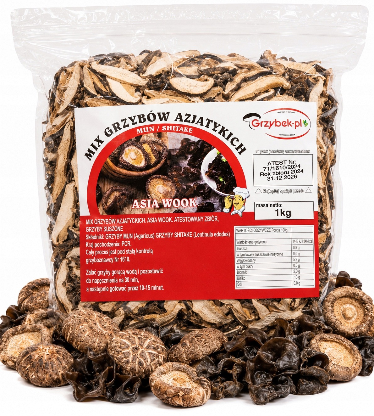 Asijský Houbový MIX 1 kg „Asia Wook“: Mun & Shitake Sbírka 2025 Atest