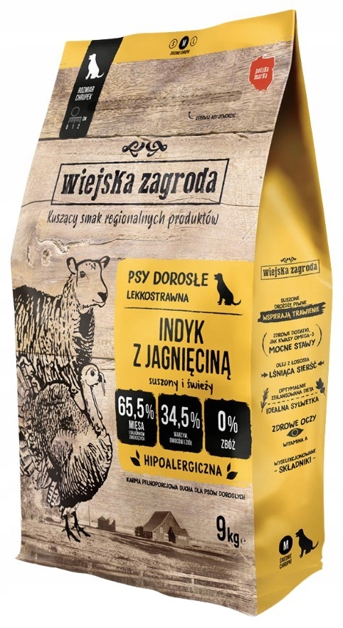 Wiejska Zagroda Indyk z jagnięciną rozmiar chrupek M 9kg