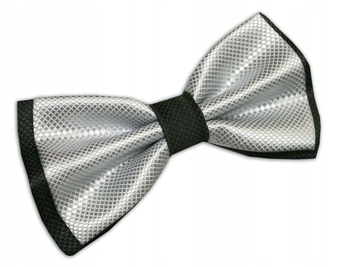

052 Mucha muszka męska elegancka Srebrna Czarna