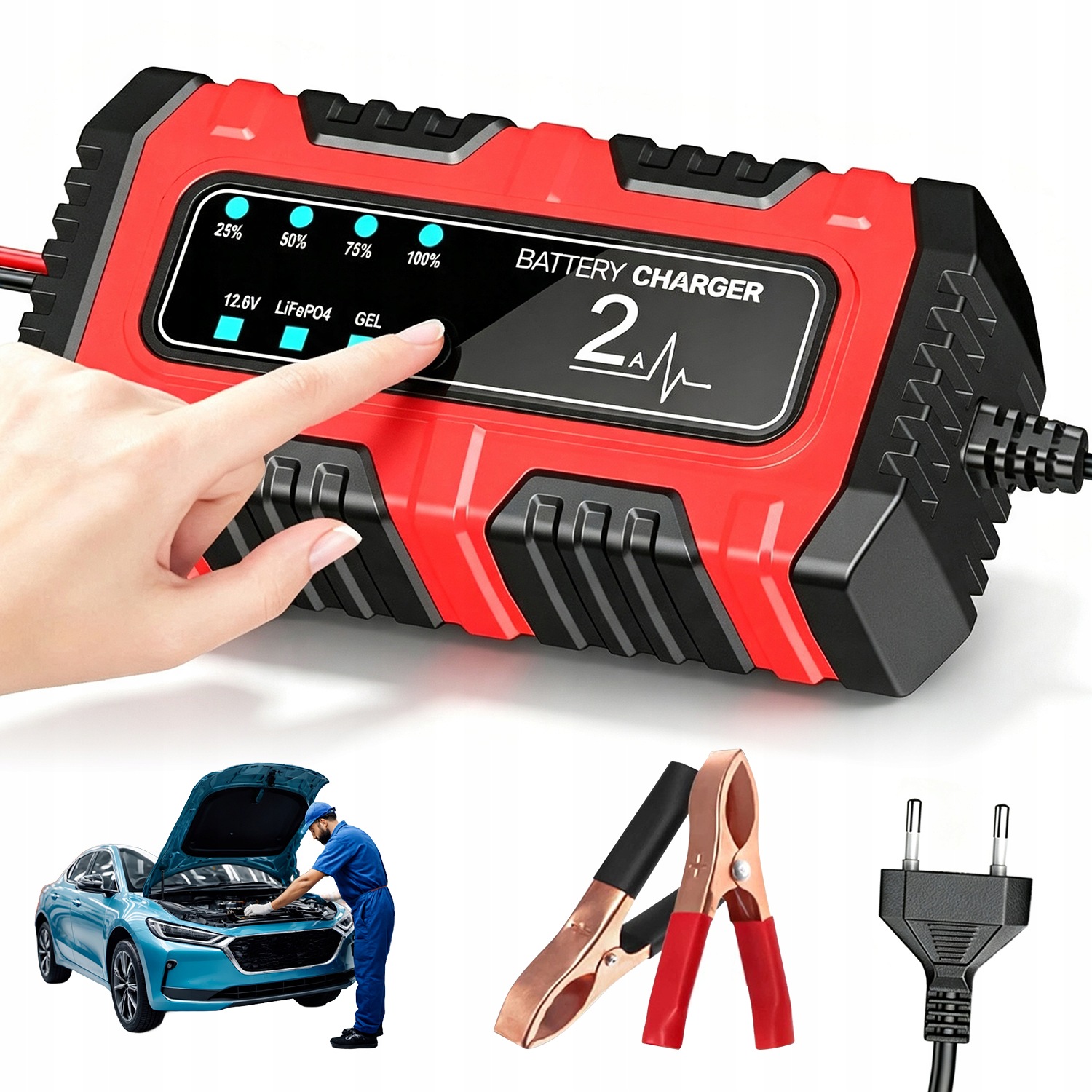 Prostownik Samochodowy 12V Inteligentny Automatyczny Akumulatorów Litowych