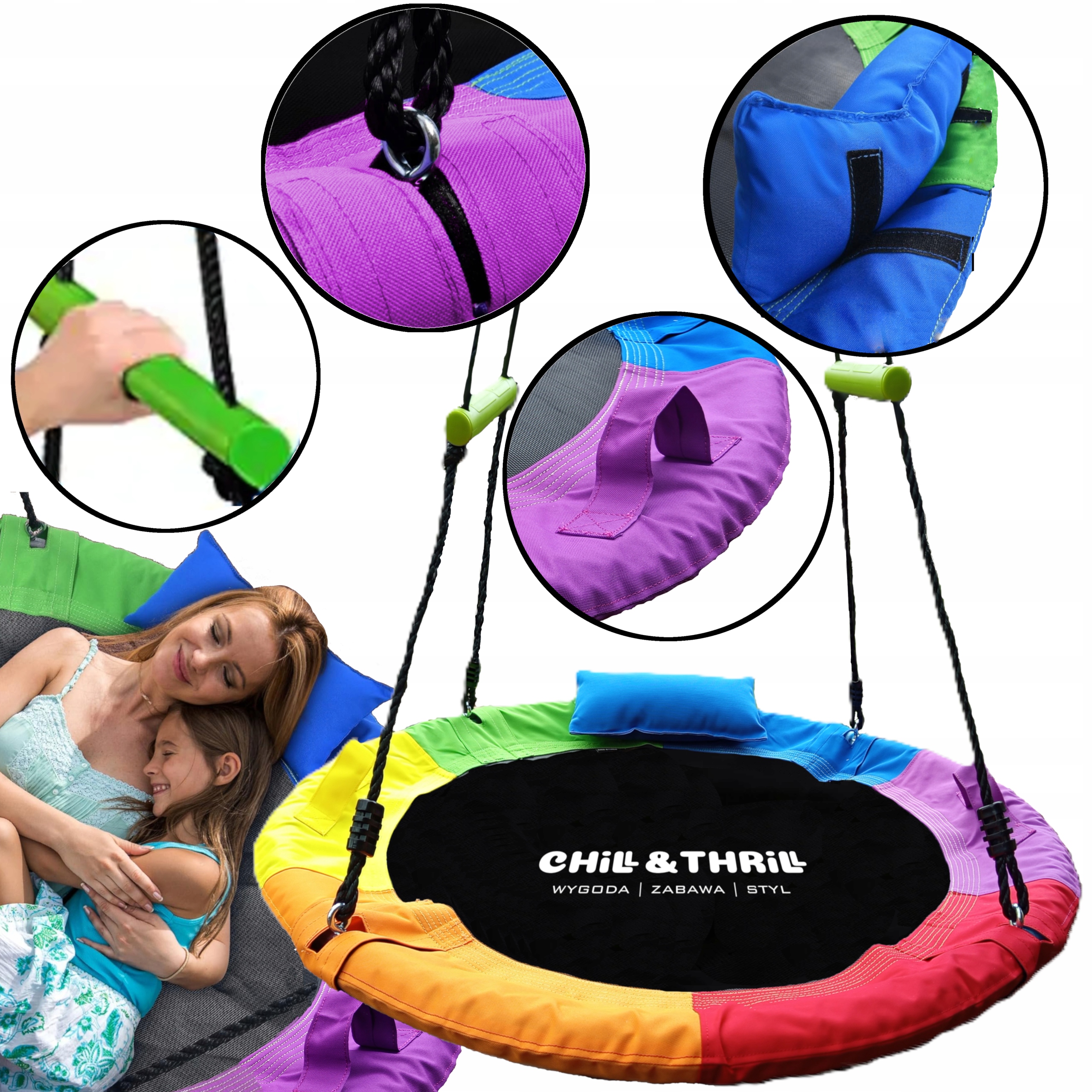 Huśtawka Dla Dzieci Ogrodowa Gniazdo 100CM +dodatki Chill&Thrill