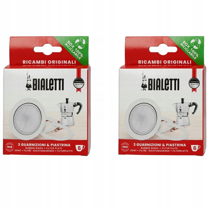 2 x kpl. Bialetti -Uszczelka (3 szt.) +sitko do kawiarek aluminiowych 6tz