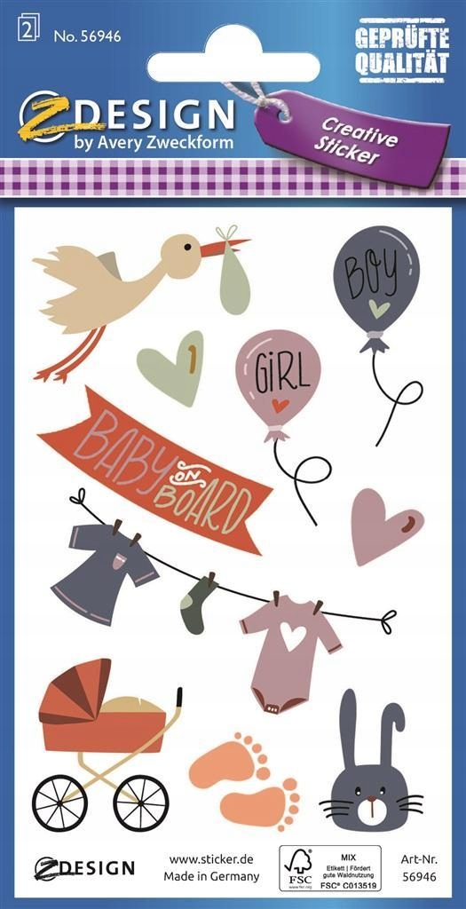 NAKLEJKI PAPIEROWE - BABY SHOWER, ZDESIGN