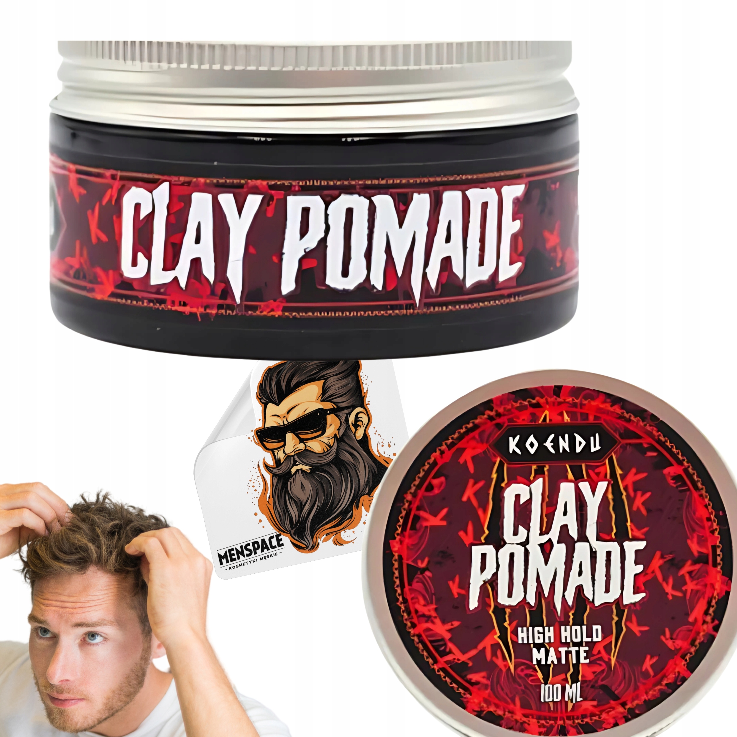 Koendu Clay Pomade Matowa Glinka Do Stylizacji Włosów, Mocny Chwyt 100ml