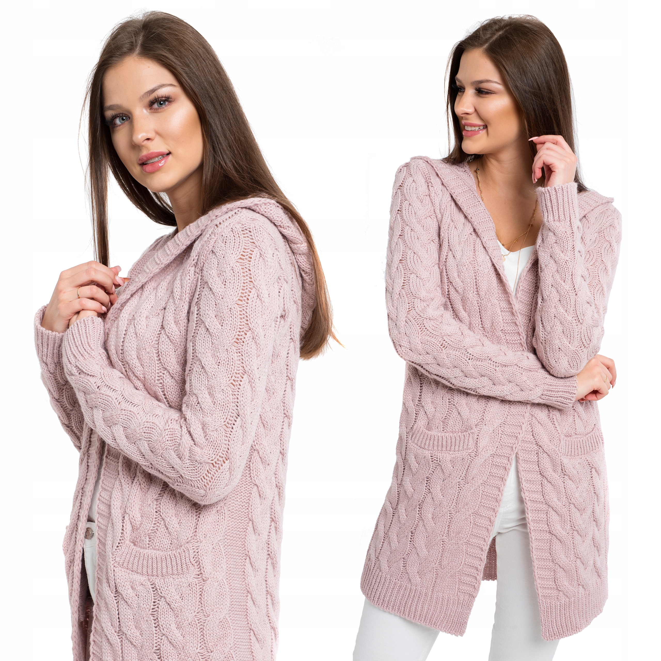 GLORIA BLOGERSKI CIEPŁY KARDIGAN Z KAPTUREM