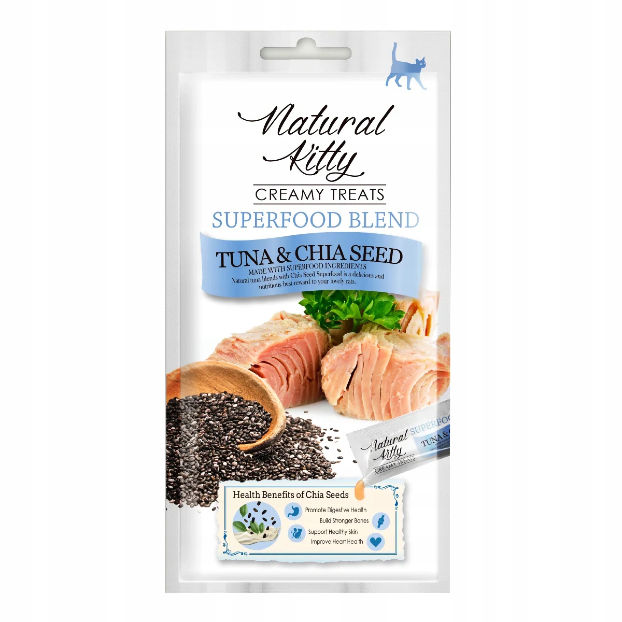 Natural Kitty Premium krémová pamlsek pro kočky tuňák chia semínka 12x48 g