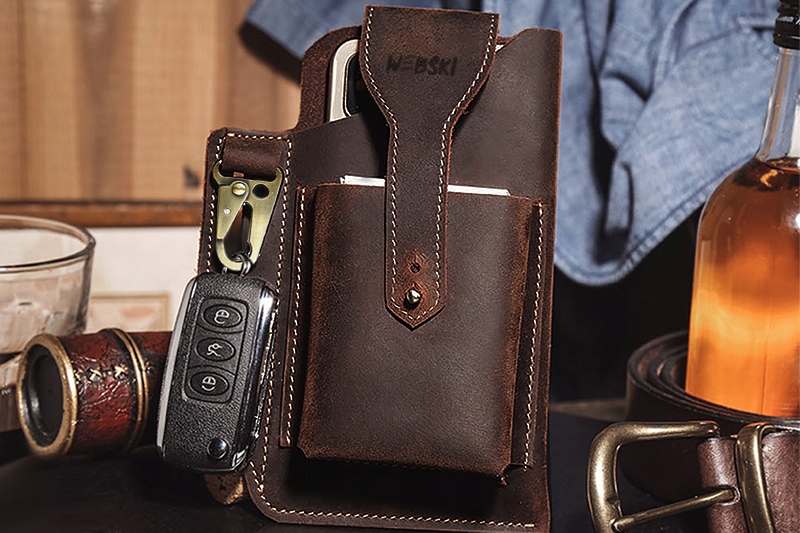 SKÓRZANA KABURA NA PASEK DO SPODNI NA TELEFON Model Webski Holster
