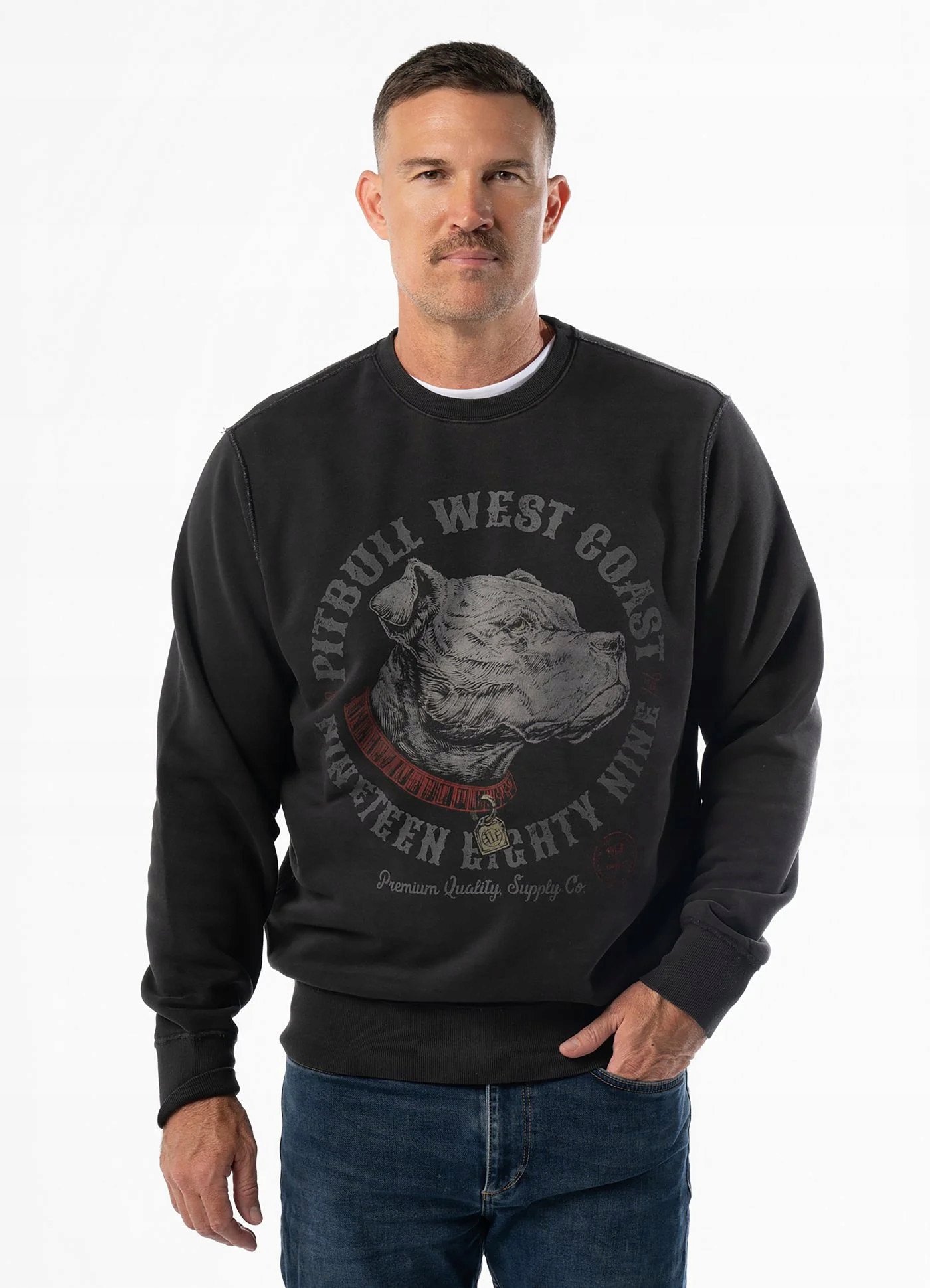 Pánská Mikina Crewneck Pit Bull Strenght & Respect Dark Graphite S