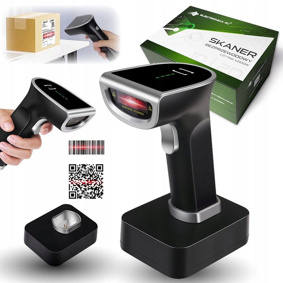 Bezdrátový skener snímač čárových kódů Qr 1D 2D s nabíjecí základnou