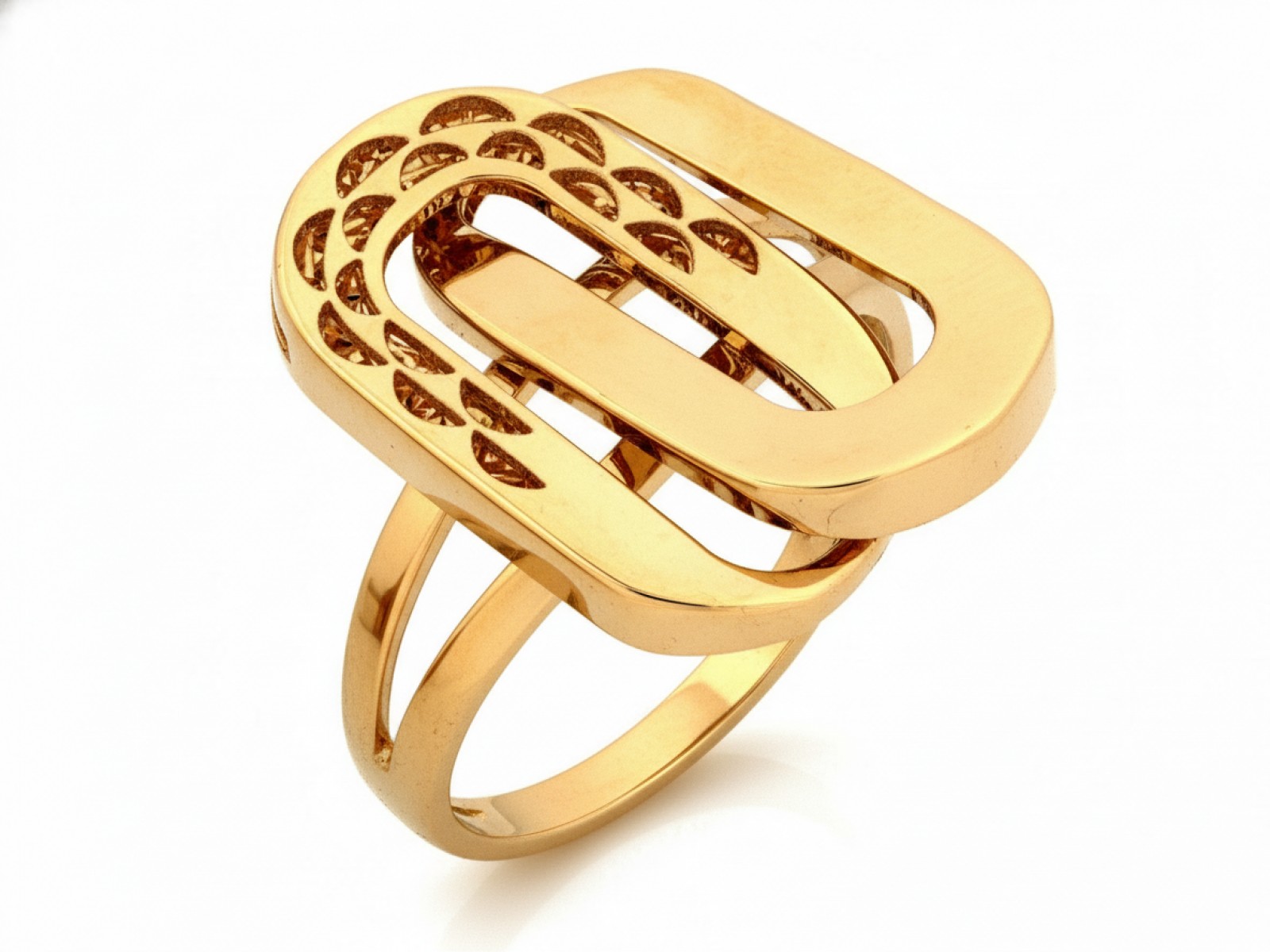 Dámský Prstýnek ze zlata 585, módní velký model 14, dva propletené ovály