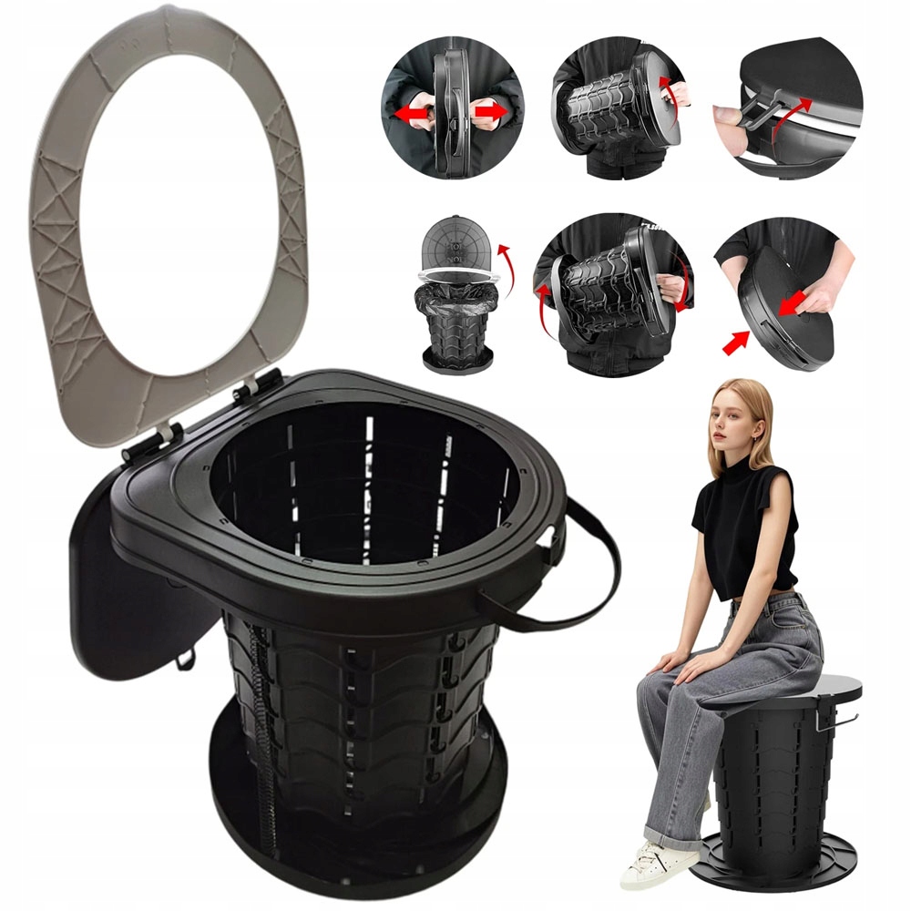 Přenosná Kempingová Toaleta Abs 180 Kg, Černá, Multifunkční Nádoba