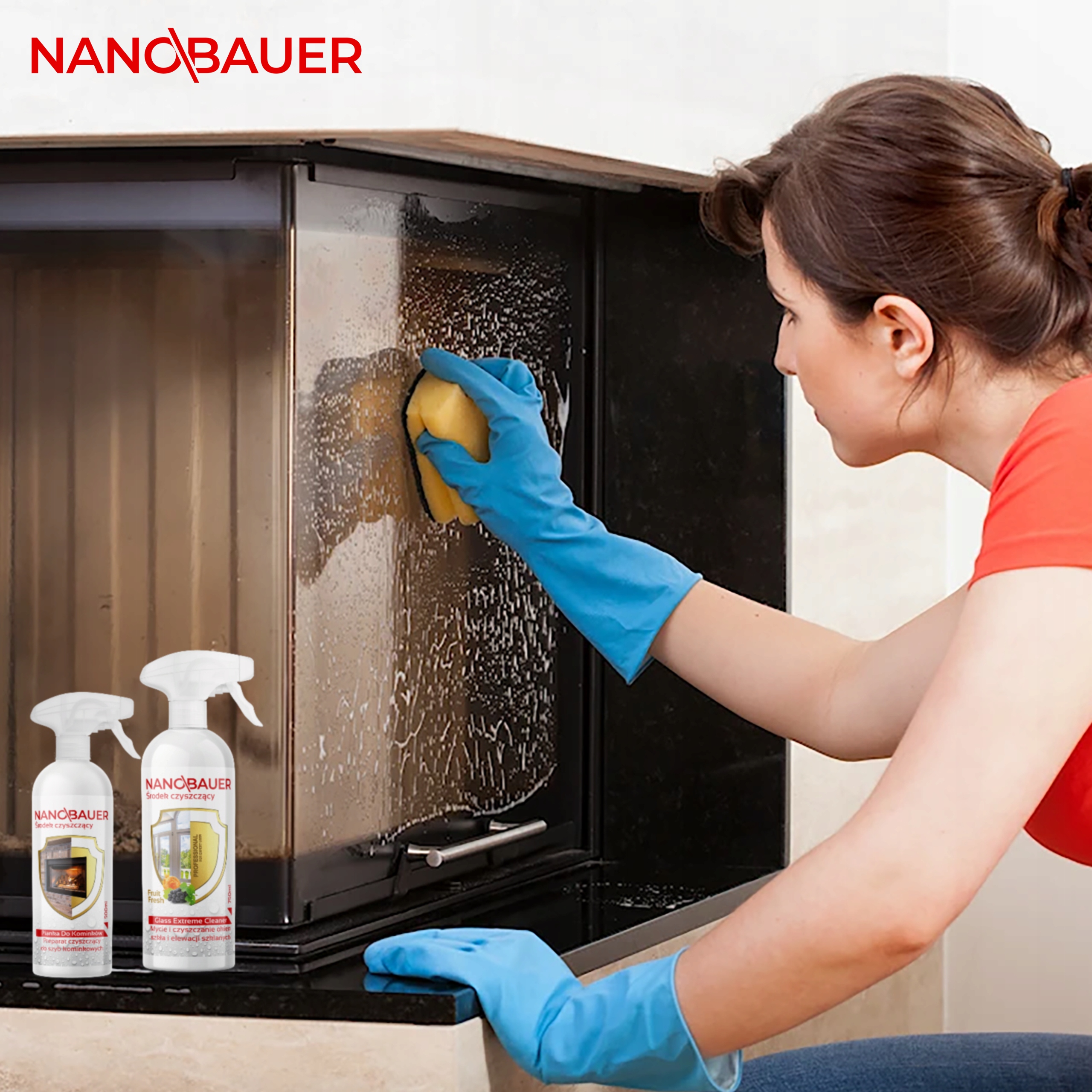 PIANKA I PŁYN DO CZYSZCZENIA KOMINKA SZYB KOMINKOWYCH NANOBAUER 0,5L Marka Nanobauer