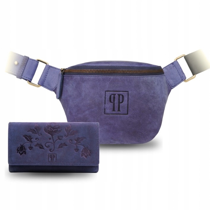 Dámská Kožená Peněženka, Dámská Kapsička Dárková Sada Vintage Tmavě Modrá