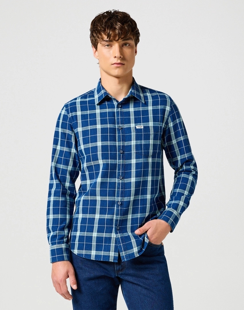 Pánská košile Wrangler 1PKT Shirt Green Indigo 112357231 M