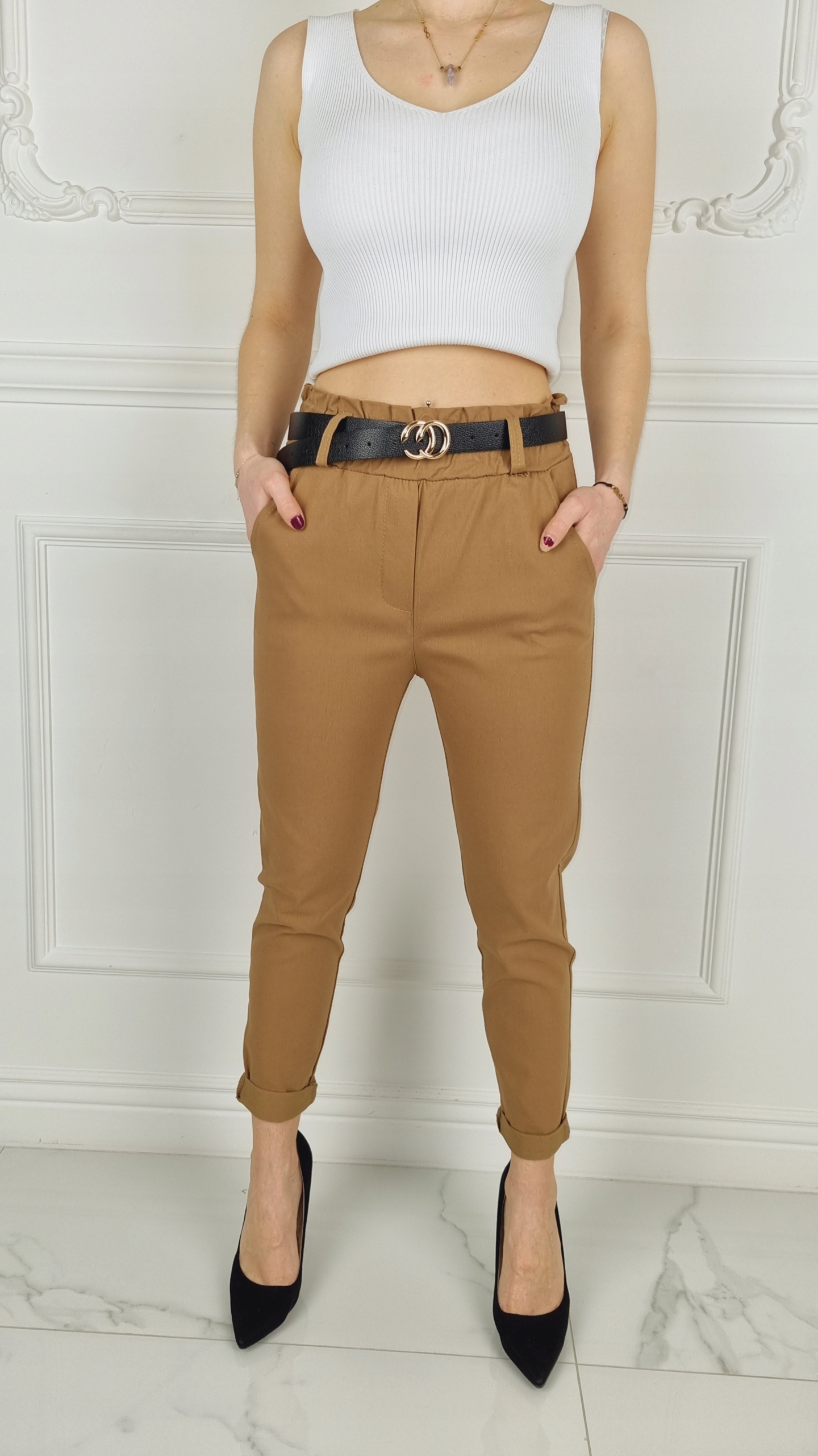 #ELASTYCZNE - SPODNIE - DAMSKIE - W GUMKĘ - PASEK# Marka inna