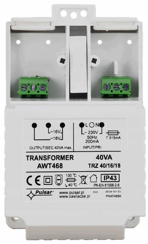 Transformátor Pulsar AWT468 40VA 16V 18V Pro Zabezpečovací Systémy