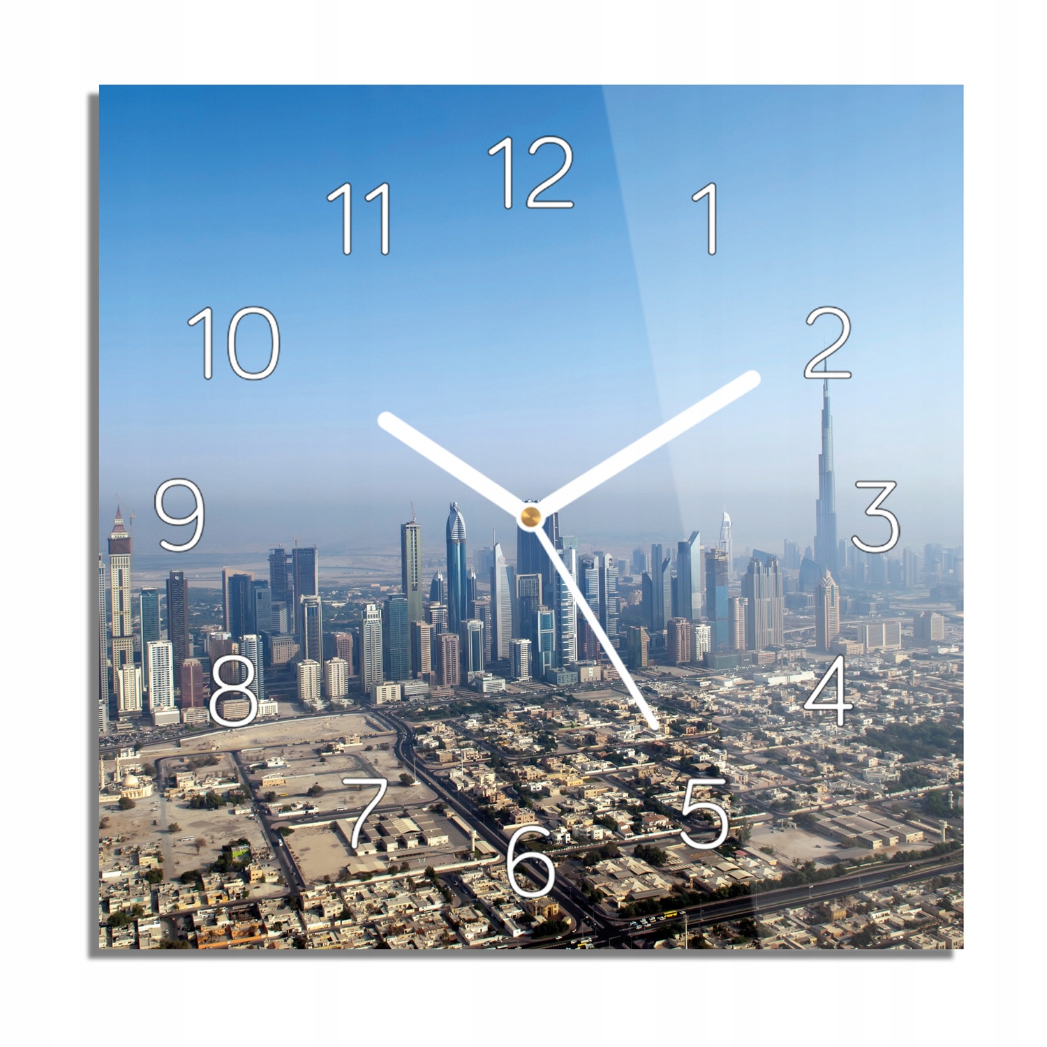 

Wieżowce Dubai widok zegar szklany 30x30 z grafiką