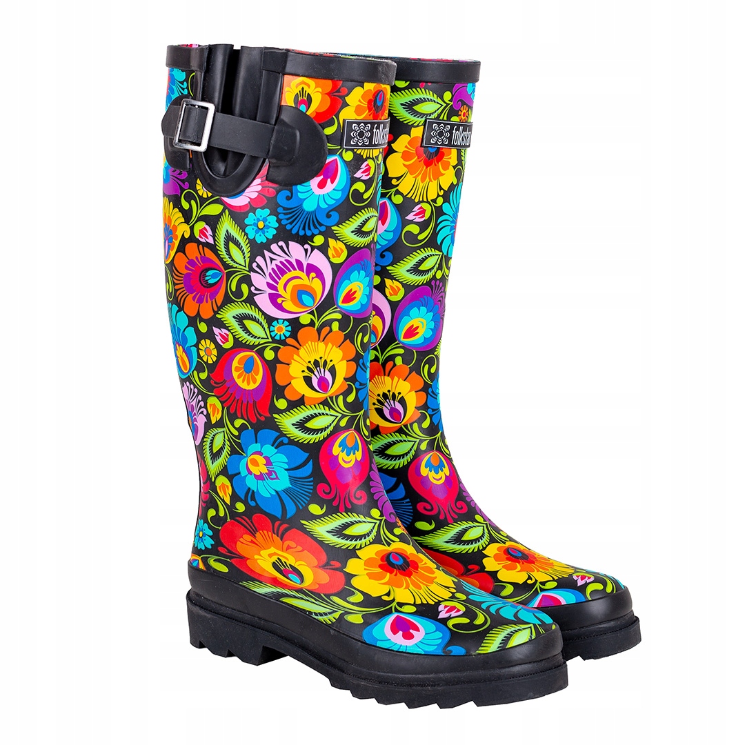 Dlouhé voděodolné holínky – Folkstar barevné s lidovými květy, velikost 36