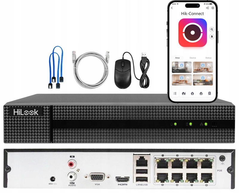 Ip rekordér Hikvision HiLook s přepínačem 8x PoE Analýza obrazu Ai MD 2