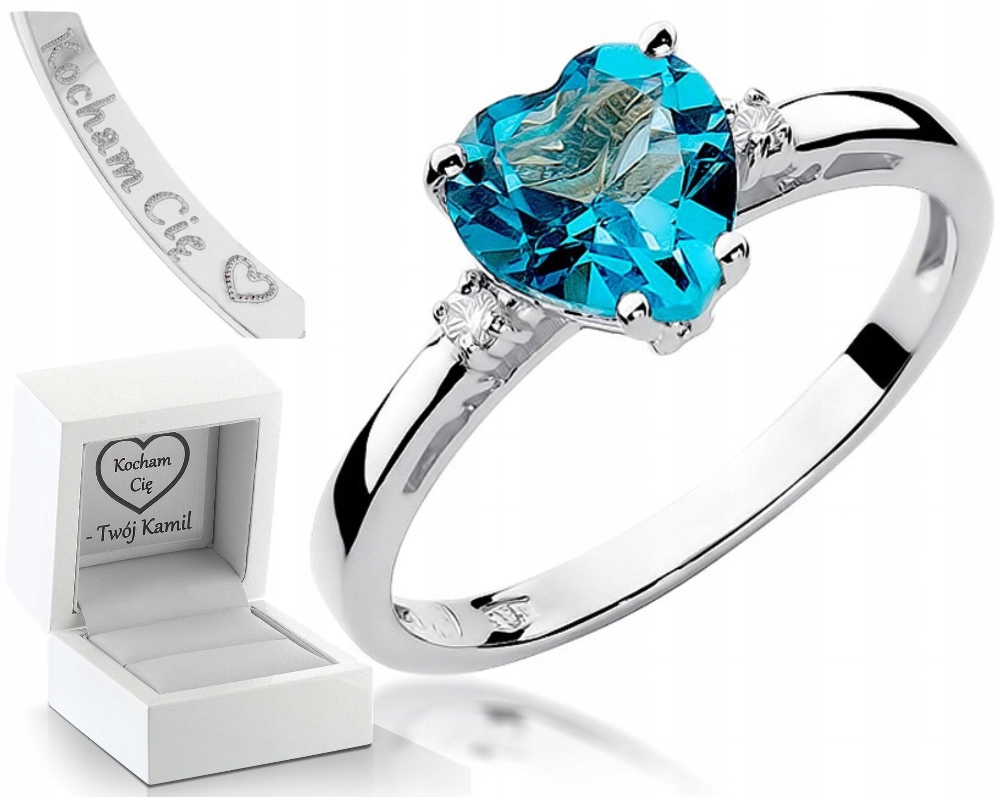 Prstýnek S Topazem Bílé Zlato Gravírování Bonus