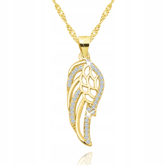 ZŁOTY NASZYJNIK SKRZYDŁO, ŁAŃCUSZEK DAMSKI Z ZAWIESZKĄ SREBRO PRÓBA 925 Stan opakowania oryginalne