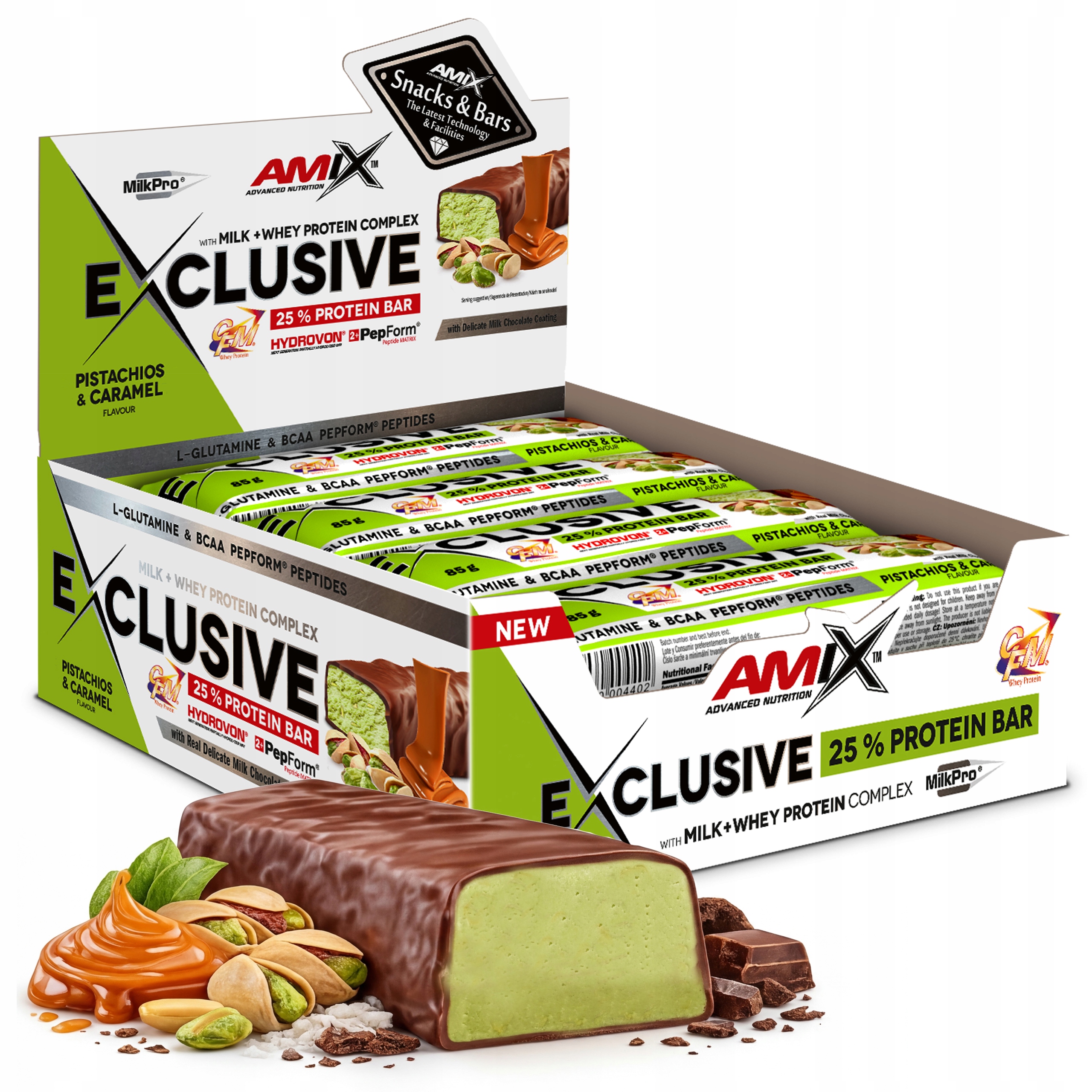 Przekąska Proteinowa baton białkowy Amix Czekolada Karmel Pistacja, pyszny!