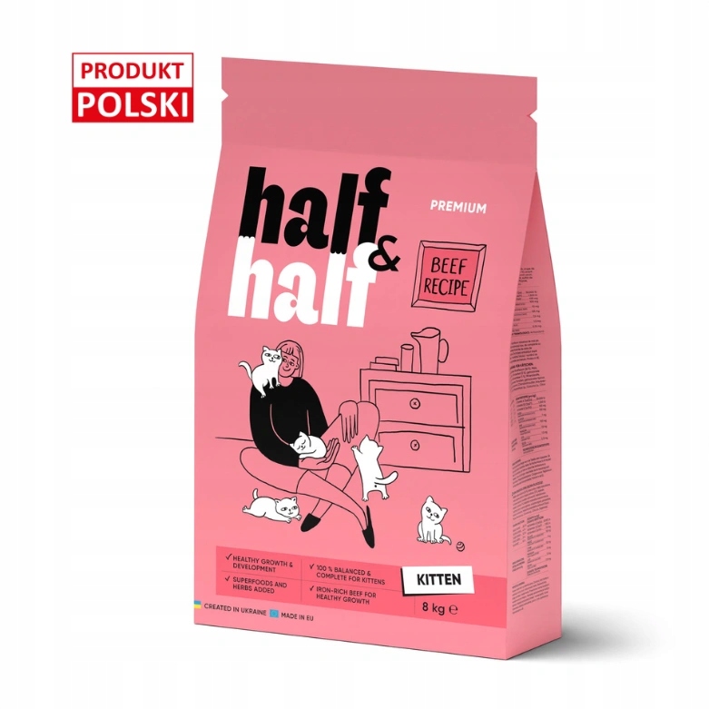 Levně Half&Half suché krmivo pro koťata – hovězí maso 8 kg