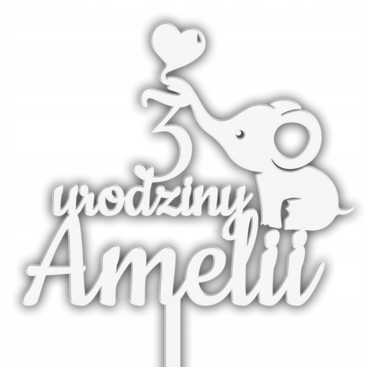 TOPPER NAPIS TORT SŁOŃ URODZINY DEKORACJA BIAŁY