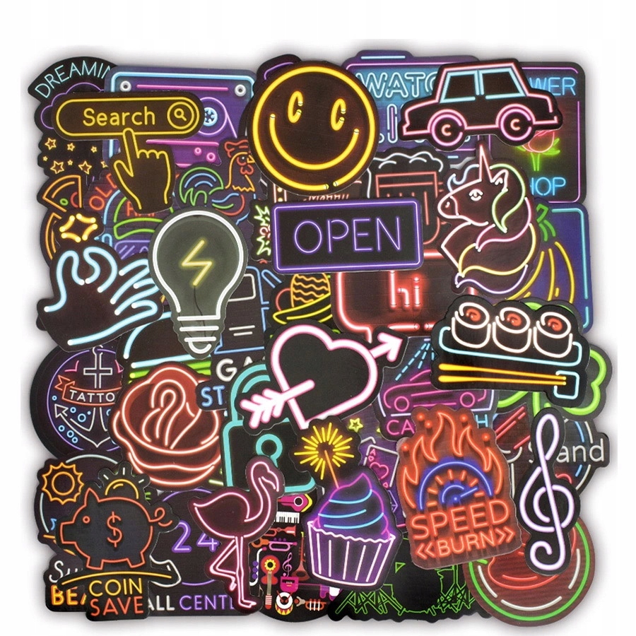 

MIX Neon Naklejki Wlepy Na Laptop Bomb 50szt