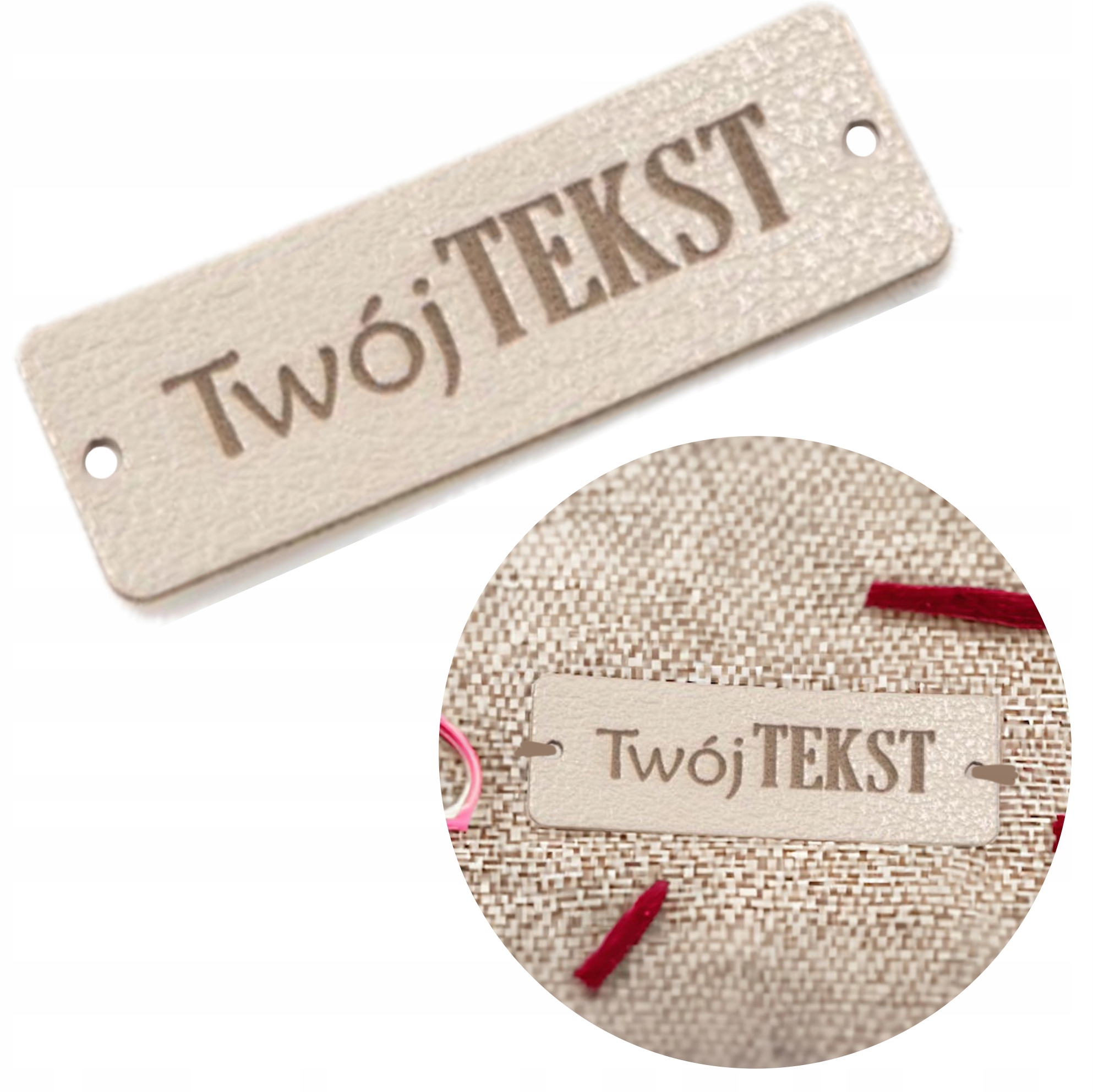 Etikety nášivky z ekokůže 1x3cm s vaším LOGEM/textem cappuccino 50 Ks.