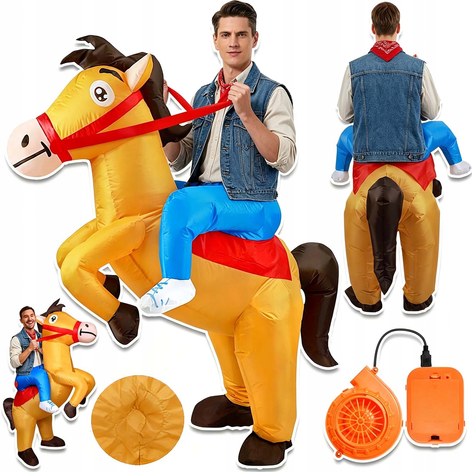 Kostým Kůň Jezdec Na Koni Cosplay Nafukovací Set Halloween 150-190 CM