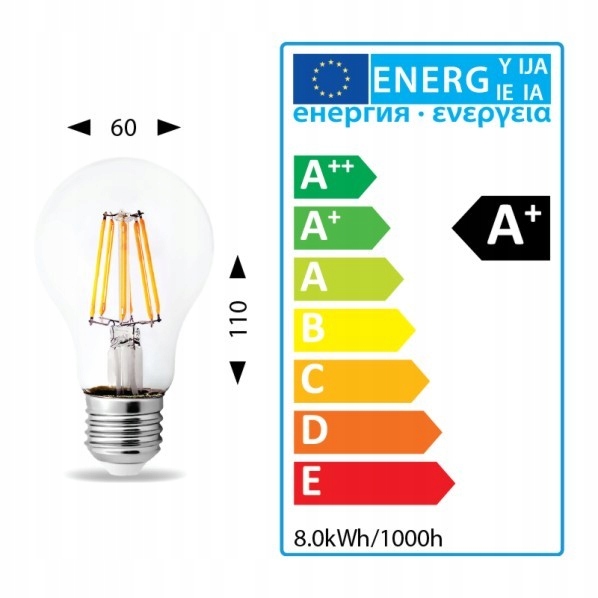 Żarówka LED Filament E27 8W ciepła EDISON RETRO Rodzaj LED