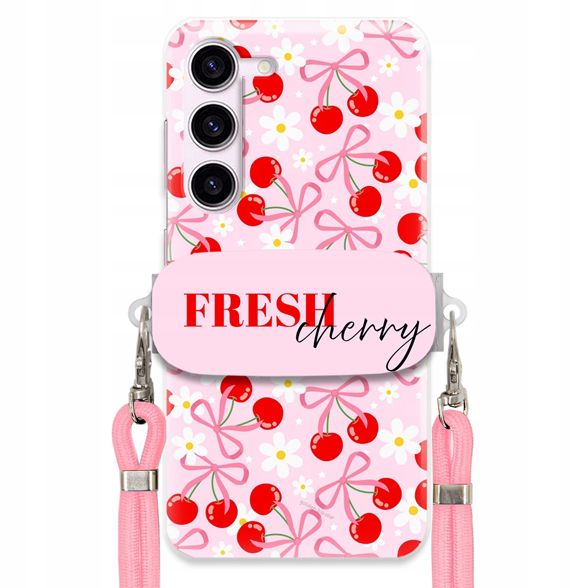Puzdro pre Samsung S23 Fe Case držiak na šnúrku Ružový Fresh Cherry Kokardy