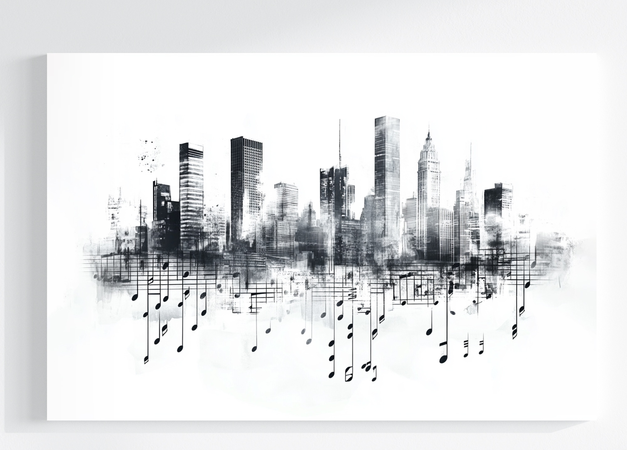 Obraz Na Plátně Canvas Skica Město Metropole Panorama Hudba Noty 120x80