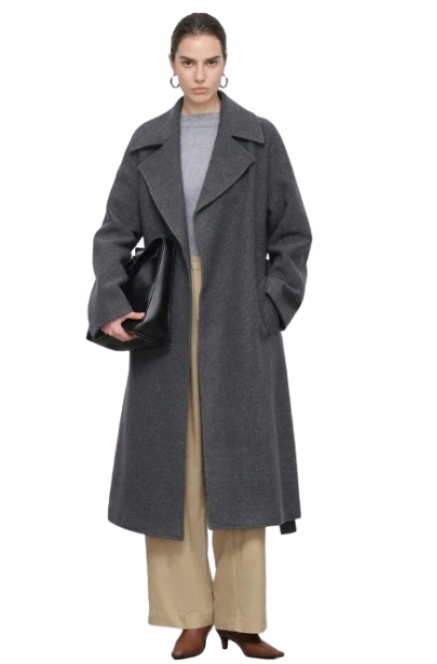 Shein dámský elegantní šedý kabát s páskem a vlnou 40/42 1BJ