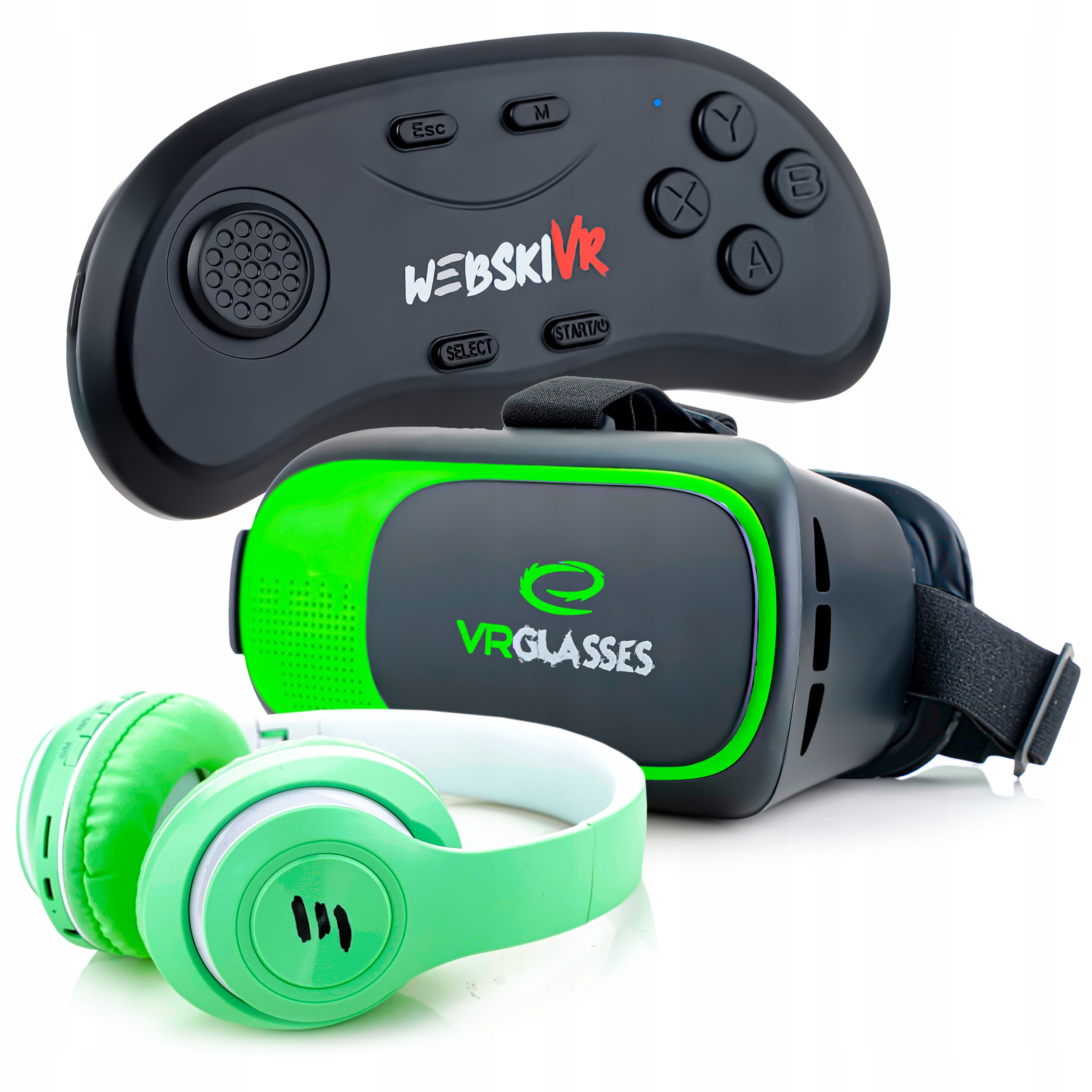 WIRTUALNA RZECZYWISTOŚĆ OKULARY GAMEPAD SŁUCHAWKI GOGLE VR 360 STOPNI