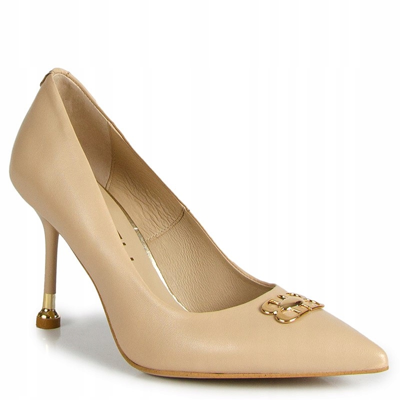 CheBello 4930 Béžové Kožené Lodičky S Ozdobou 36