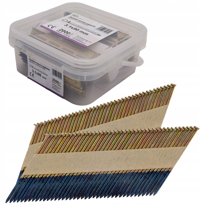 Gwoździe do gwoździarki łączone papierem 3,1x90mm Pierścieniowe 34° 2000szt