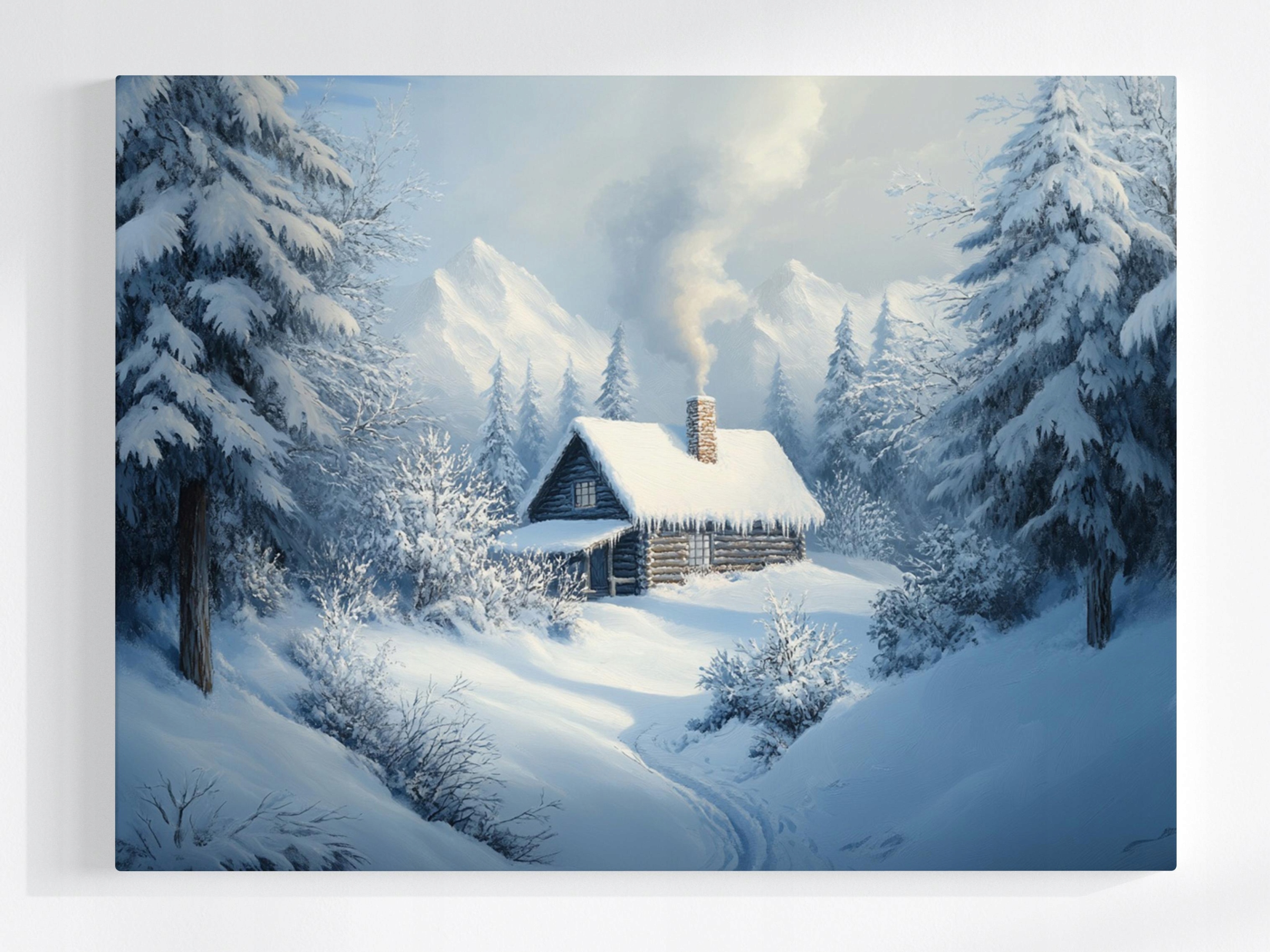 Obraz Na Plátně Canvas Krajina Zima Sníh Les Hory Dům Chata Z Bali 100x75