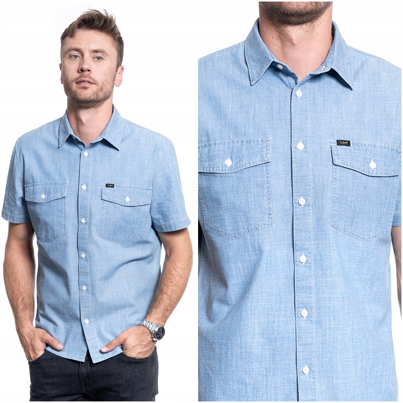 

Lee Ss Męska Koszula Jeansowa Krótki Rękaw M