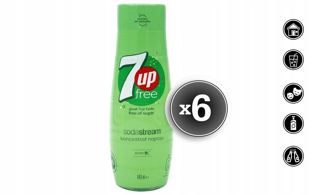 6x SYROP KONCENTRAT 7up FREE DO SATURATORA SODASTREAM 9L NAPOJU z 440ml Stan opakowania oryginalne