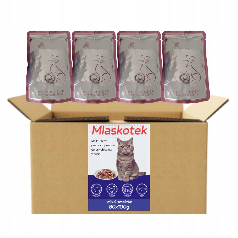 Mlaskotek Mokré krmivo pro kočky Mix chutí 80x100 g