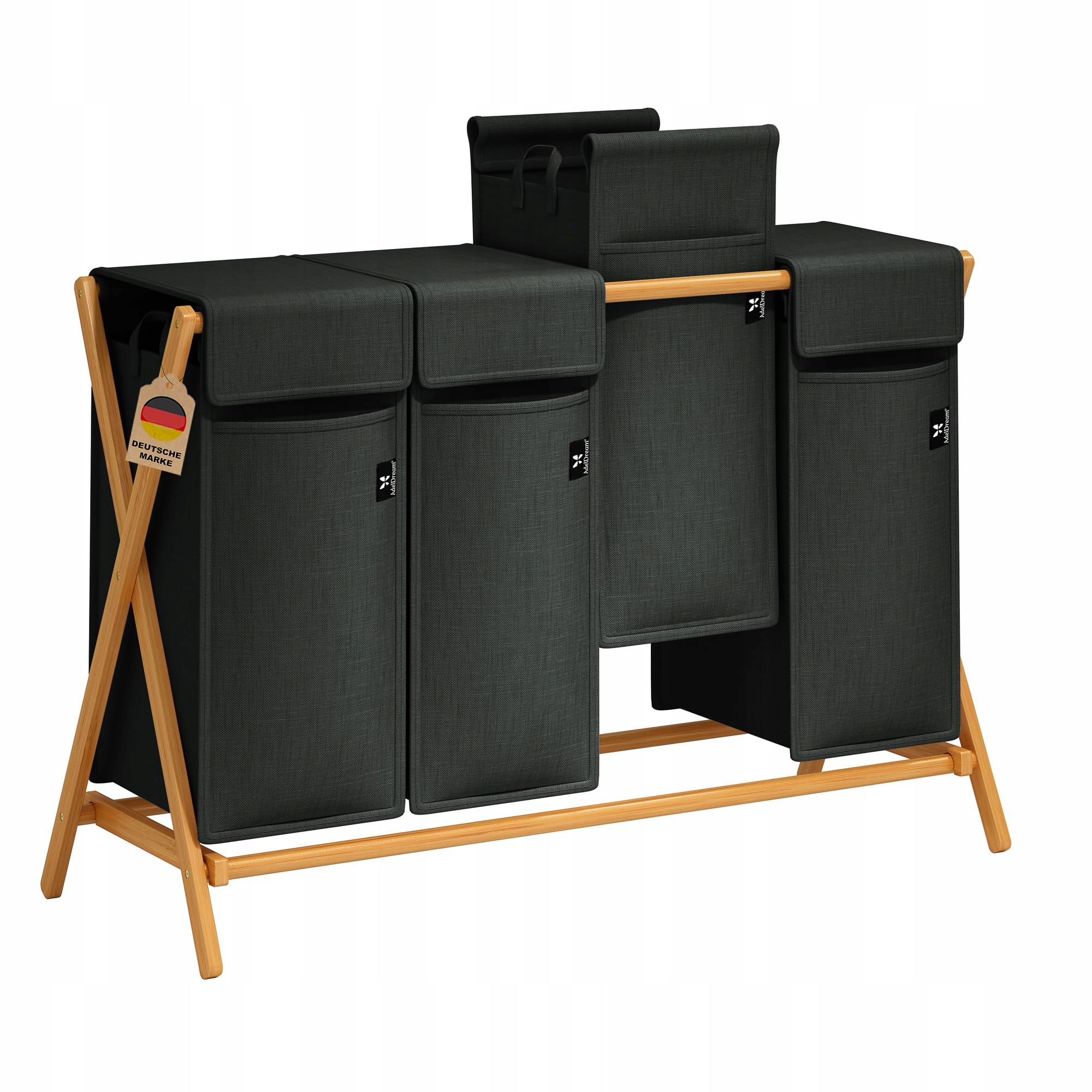 Koš na prádlo AdelDream 200L 4 Fache Bambus X Gestell Šedý 101x47x77 cm