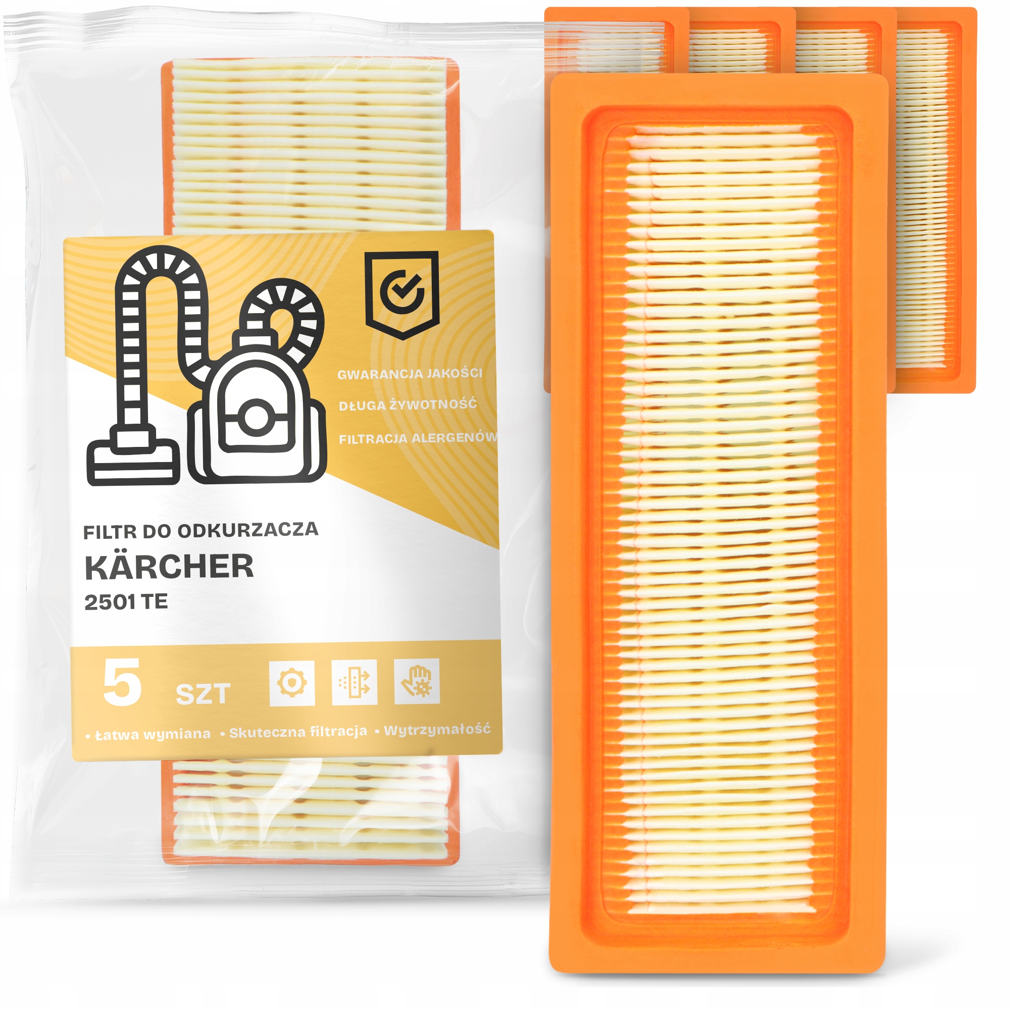 5x Vzduchový Filtr pro vysavač Kärcher 2501 Te Omyvatelný Silný Em-w